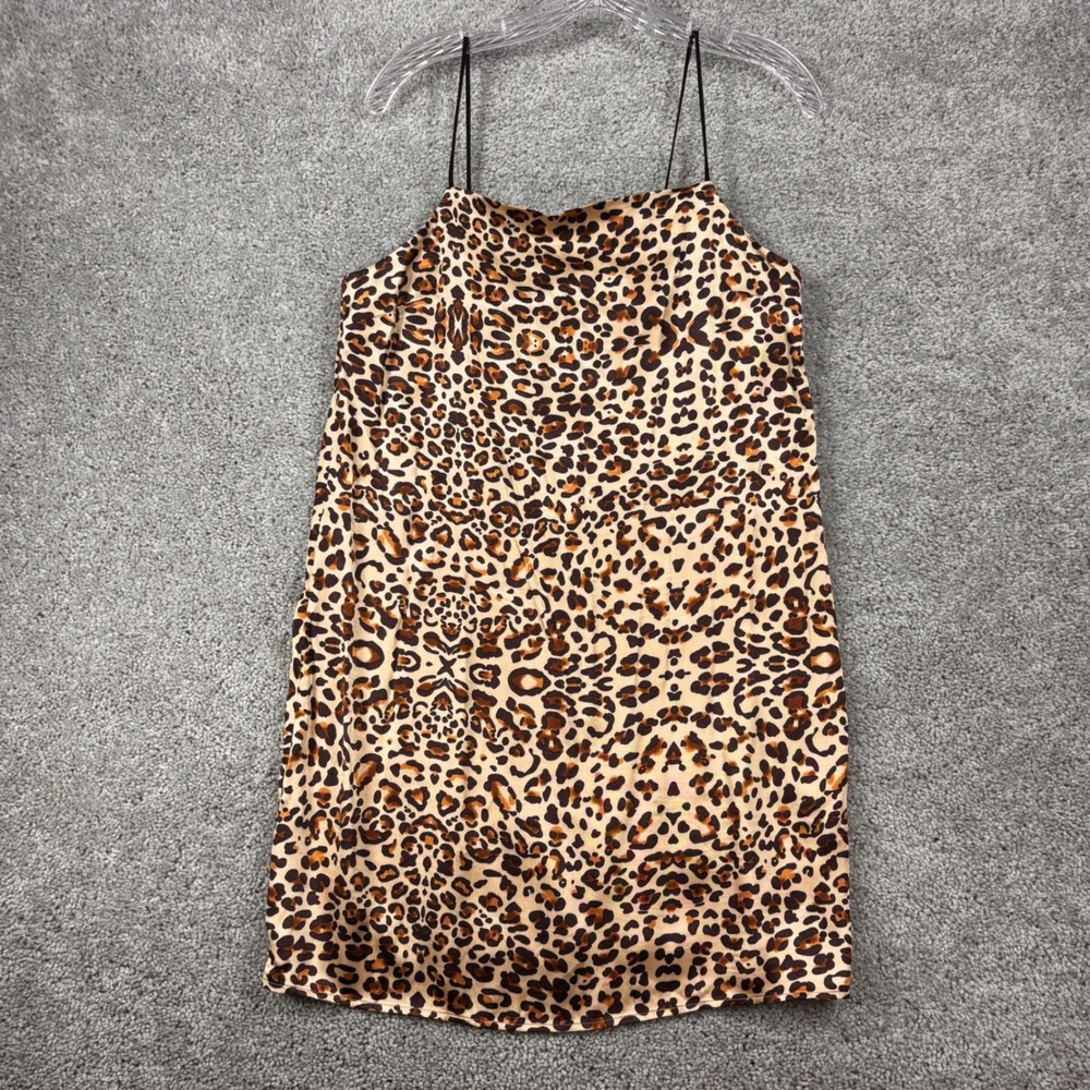Topshop Leopard Print Spaghetti Strap Mini Dress Brown Tan Size US 6 10H10NMUL